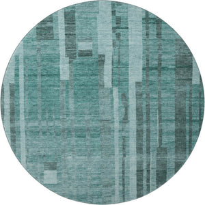 HomeRoots 8' Teal and Aqua Striped Round Rug - Washable, UV-Protected, Stylish, Durable for Indoor & Outdoor Use 683294