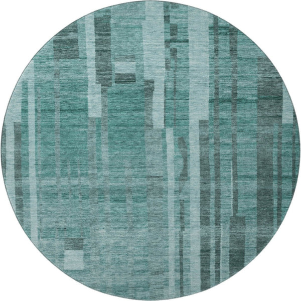 HomeRoots 8' Teal and Aqua Striped Round Rug - Washable, UV-Protected, Stylish, Durable for Indoor & Outdoor Use 683294