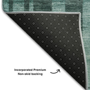HomeRoots 9' X 12' Teal and Aqua Striped Area Rug - Washable, UV Protected, Stain Resistant for Busy Homes 683296