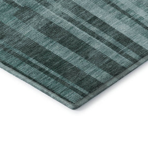 HomeRoots 9' X 12' Teal and Aqua Striped Area Rug - Washable, UV Protected, Stain Resistant for Busy Homes 683296