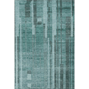 HomeRoots 9' X 12' Teal and Aqua Striped Area Rug - Washable, UV Protected, Stain Resistant for Busy Homes 683296