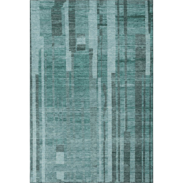 HomeRoots 9' X 12' Teal and Aqua Striped Area Rug - Washable, UV Protected, Stain Resistant for Busy Homes 683296
