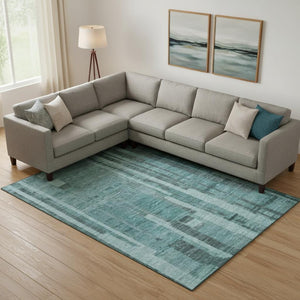 HomeRoots 10' X 14' Teal and Aqua Striped Washable Area Rug with UV Protection for High-Traffic Spaces 683297