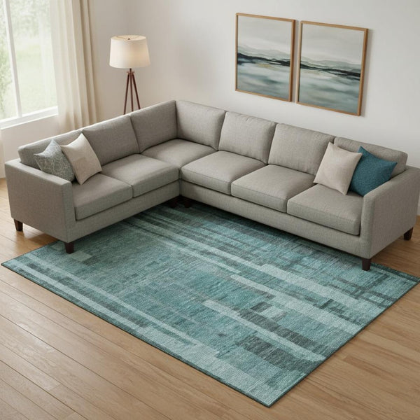 HomeRoots 10' X 14' Teal and Aqua Striped Washable Area Rug with UV Protection for High-Traffic Spaces 683297
