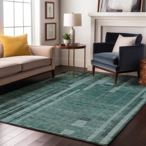 HomeRoots 10' X 14' Teal and Aqua Striped Washable Area Rug with UV Protection for High-Traffic Spaces 683297