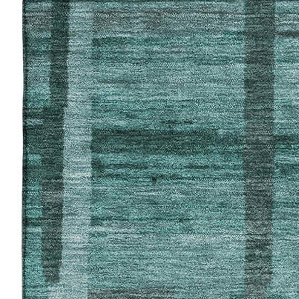 HomeRoots 10' X 14' Teal and Aqua Striped Washable Area Rug with UV Protection for High-Traffic Spaces 683297