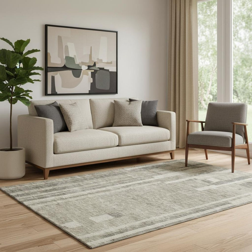 HomeRoots 5' X 8' Taupe & Beige Striped Washable Area Rug - Durable, UV-Protected, Easy-Care for Any Room 683299