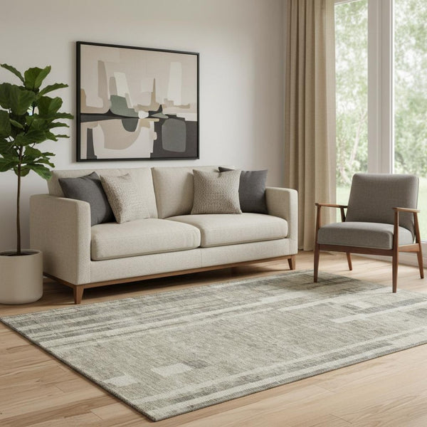 HomeRoots 5' X 8' Taupe & Beige Striped Washable Area Rug - Durable, UV-Protected, Easy-Care for Any Room 683299