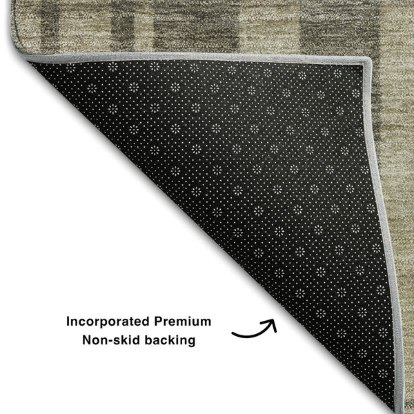 HomeRoots 5' X 8' Taupe & Beige Striped Washable Area Rug - Durable, UV-Protected, Easy-Care for Any Room 683299