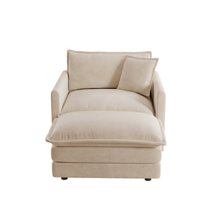 English Elm Modern Chenille Armchair with Ottoman Solid Wood Frame Cozy Reading Club Seat W714S00888