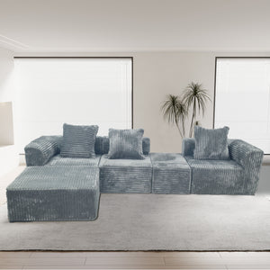English Elm Modular Light Grey 4-Seat Plush Sectional Sofa with Ottoman, Oversized Chaise, CertiPUR-US Foam W3341P329079