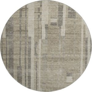 HomeRoots 8' Washable Round Rug in Taupe & Beige Stripes - Durable, UV-Protected, Stain-Resistant for Homes 683300