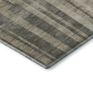 HomeRoots 8' Washable Round Rug in Taupe & Beige Stripes - Durable, UV-Protected, Stain-Resistant for Homes 683300