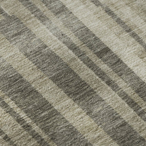 HomeRoots 8' Washable Round Rug in Taupe & Beige Stripes - Durable, UV-Protected, Stain-Resistant for Homes 683300