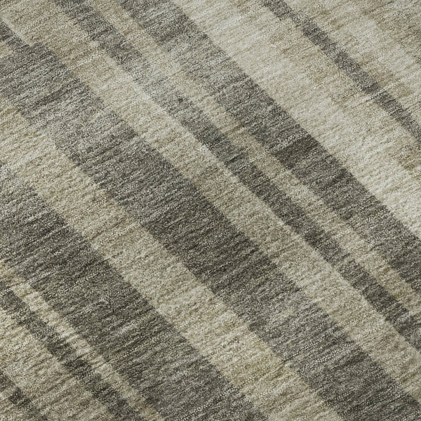 HomeRoots 8' Washable Round Rug in Taupe & Beige Stripes - Durable, UV-Protected, Stain-Resistant for Homes 683300