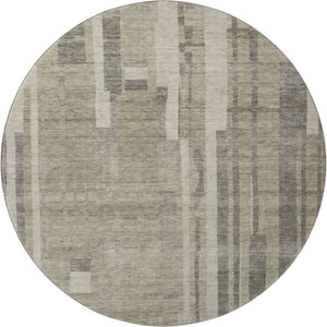 HomeRoots 8' Washable Round Rug in Taupe & Beige Stripes - Durable, UV-Protected, Stain-Resistant for Homes 683300