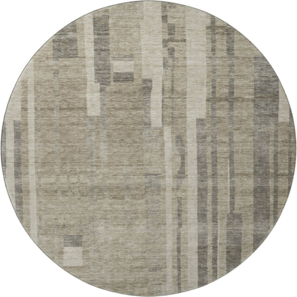 HomeRoots 8' Washable Round Rug in Taupe & Beige Stripes - Durable, UV-Protected, Stain-Resistant for Homes 683300