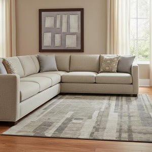 HomeRoots 8' X 10' Taupe & Beige Striped Washable Area Rug – Durable, UV-Protected, Stylish for High-Traffic Spaces 683301