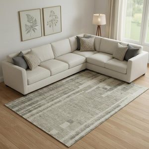 HomeRoots 9' X 12' Taupe & Beige Striped Area Rug - Washable, UV-Protected, Durable & Stylish for Any Room 683302
