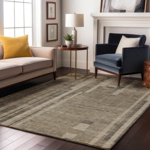 HomeRoots 9' X 12' Taupe & Beige Striped Area Rug - Washable, UV-Protected, Durable & Stylish for Any Room 683302