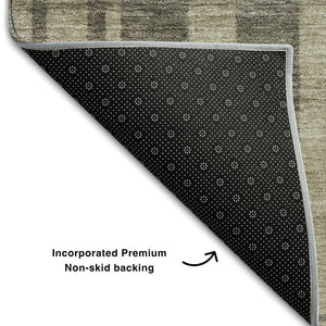 HomeRoots 9' X 12' Taupe & Beige Striped Area Rug - Washable, UV-Protected, Durable & Stylish for Any Room 683302