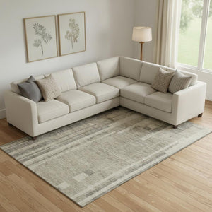HomeRoots 10' X 14' Taupe & Beige Striped Washable Area Rug – Durable, UV Protected, Perfect for Family Spaces! 683303