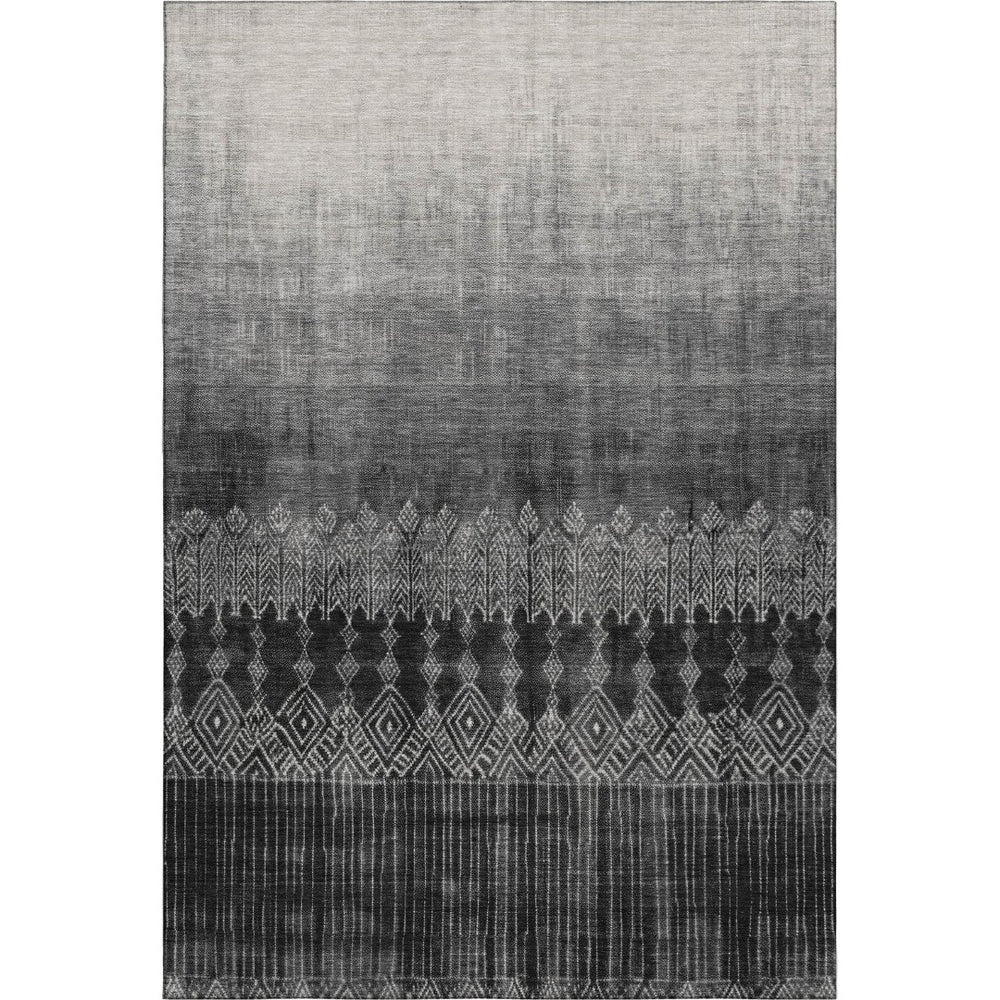 HomeRoots 5' X 8' Contemporary Black Silver Gray Ombre Washable Area Rug with UV Protection for Busy Homes 683305