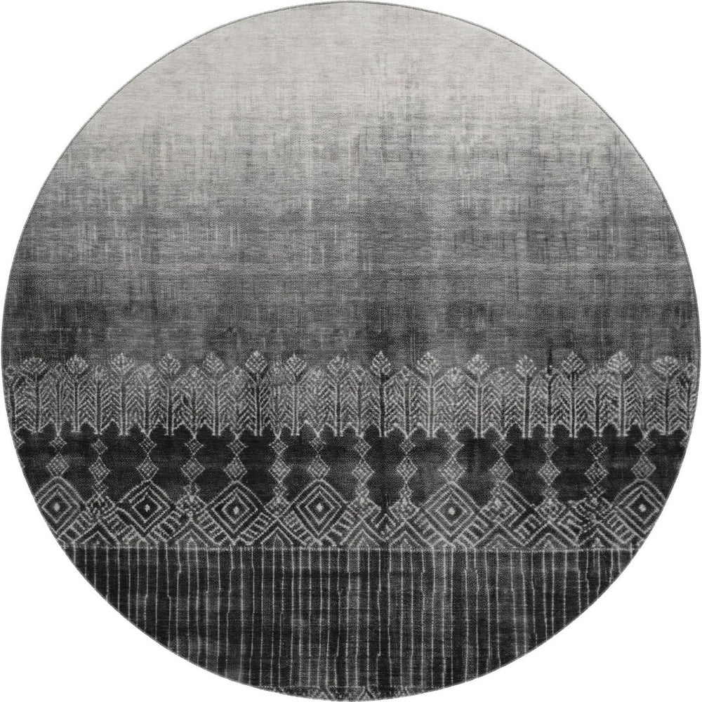 HomeRoots 8' Washable Round Rug - Stylish Black to Gray Ombre Design with UV Protection & Stain Resistance 683306