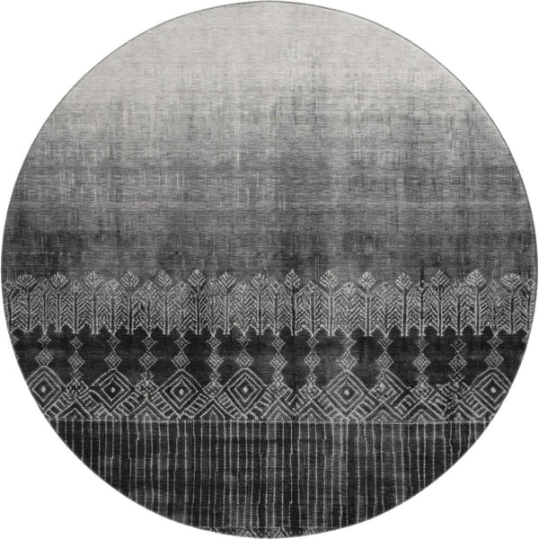 HomeRoots 8' Washable Round Rug - Stylish Black to Gray Ombre Design with UV Protection & Stain Resistance 683306