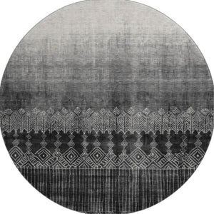 HomeRoots 8' Washable Round Rug - Stylish Black to Gray Ombre Design with UV Protection & Stain Resistance 683306