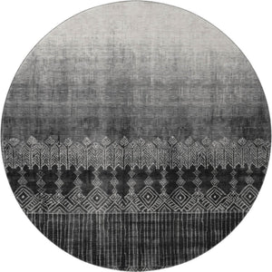HomeRoots 8' Washable Round Rug - Stylish Black to Gray Ombre Design with UV Protection & Stain Resistance 683306