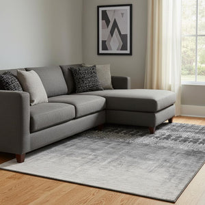 HomeRoots 8' X 10' Modern Ombre Black Silver Gray Area Rug - Washable, Stain Resistant, UV Protected Design 683307