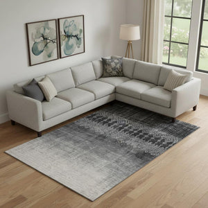 HomeRoots 9' X 12' Ombre Washable Area Rug with UV Protection - Modern Black, Silver & Gray, Stain-Resistant 683308