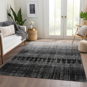HomeRoots 9' X 12' Ombre Washable Area Rug with UV Protection - Modern Black, Silver & Gray, Stain-Resistant 683308