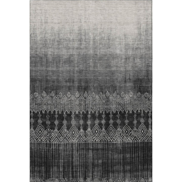 HomeRoots 9' X 12' Ombre Washable Area Rug with UV Protection - Modern Black, Silver & Gray, Stain-Resistant 683308