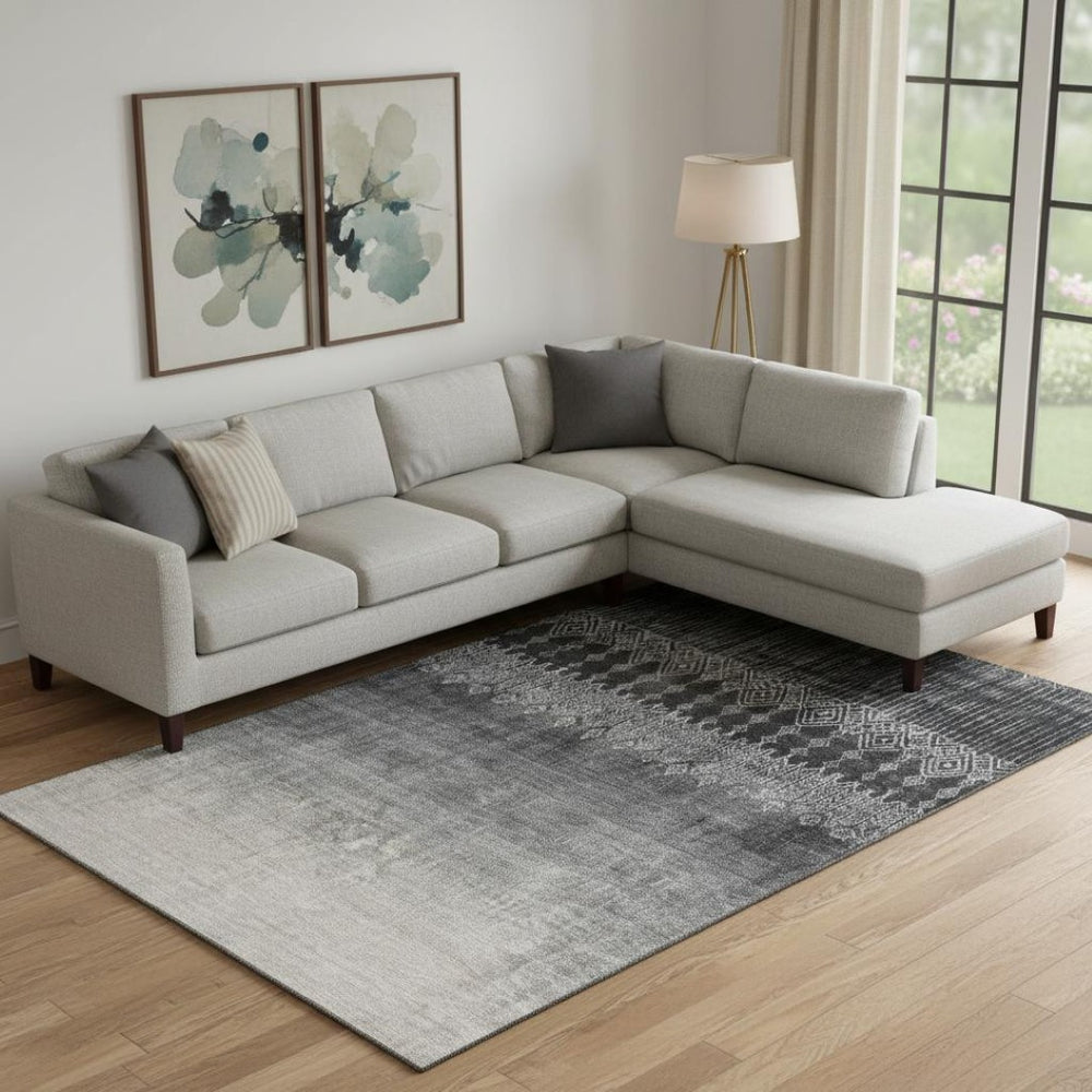 HomeRoots 10' Black Silver and Gray Ombre Area Rug - Washable, UV Protected, Stain-Resistant for Active Homes 683309