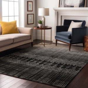 HomeRoots 10' Black Silver and Gray Ombre Area Rug - Washable, UV Protected, Stain-Resistant for Active Homes 683309