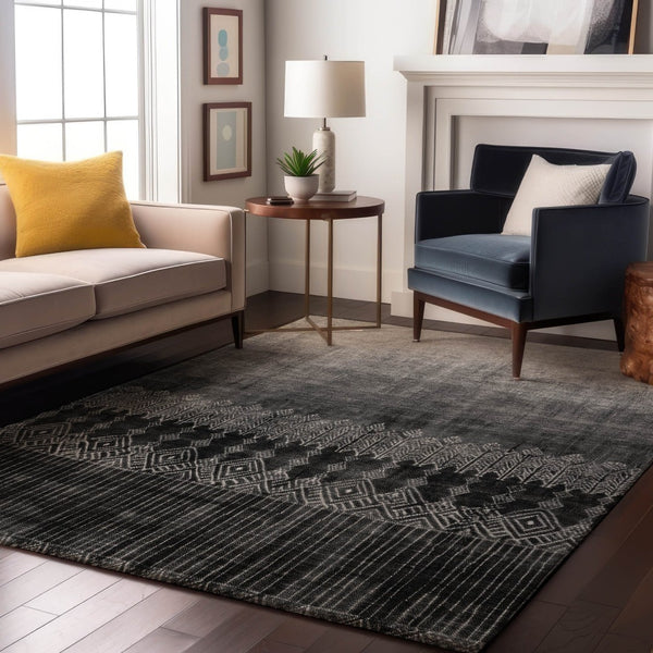 HomeRoots 10' Black Silver and Gray Ombre Area Rug - Washable, UV Protected, Stain-Resistant for Active Homes 683309