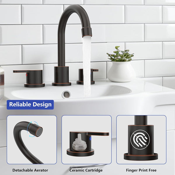 English Elm Widespread 2-Handle Bathroom Faucet 8" Centerset High-Arch Gooseneck 360° Swivel Water-Saving Oil-Rubbed Bronze T3177P351678