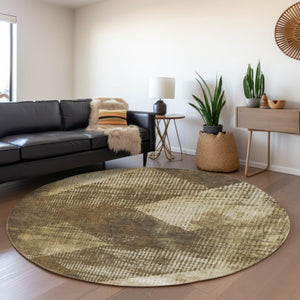 HomeRoots 8' Washable Round Rug with UV Protection - Elegant Brown Beige Chocolate Diamond Design for Homes 683312