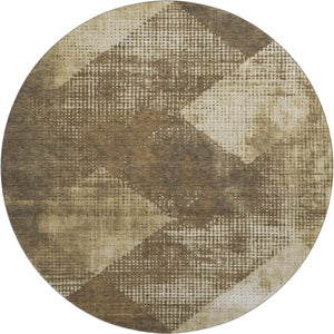 HomeRoots 8' Washable Round Rug with UV Protection - Elegant Brown Beige Chocolate Diamond Design for Homes 683312