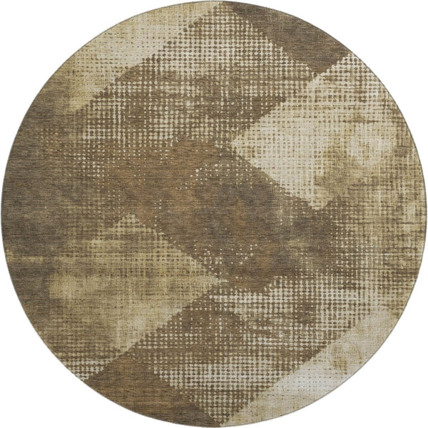 HomeRoots 8' Washable Round Rug with UV Protection - Elegant Brown Beige Chocolate Diamond Design for Homes 683312