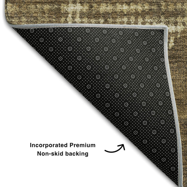 HomeRoots 8' Washable Round Rug with UV Protection - Elegant Brown Beige Chocolate Diamond Design for Homes 683312