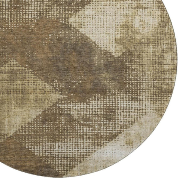 HomeRoots 8' Washable Round Rug with UV Protection - Elegant Brown Beige Chocolate Diamond Design for Homes 683312