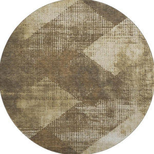 HomeRoots 8' Washable Round Rug with UV Protection - Elegant Brown Beige Chocolate Diamond Design for Homes 683312