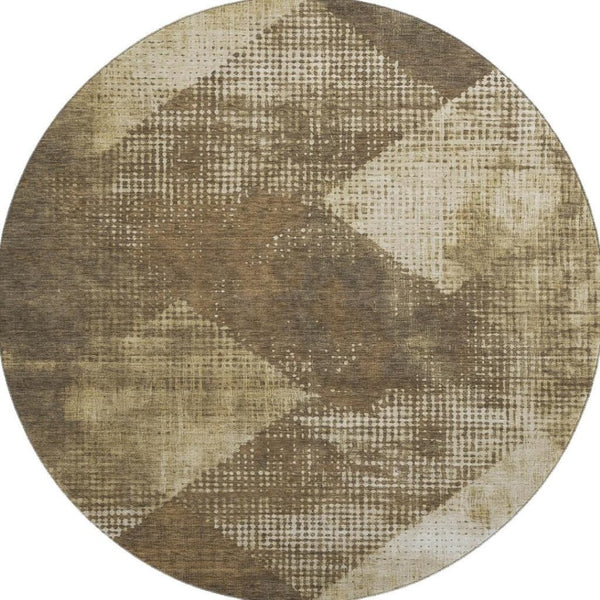 HomeRoots 8' Washable Round Rug with UV Protection - Elegant Brown Beige Chocolate Diamond Design for Homes 683312