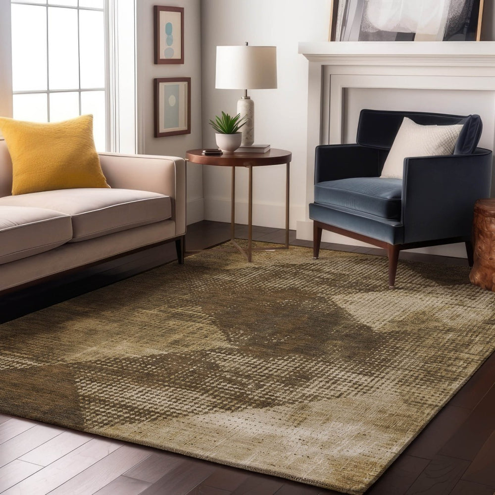 HomeRoots 9' X 12' Washable Area Rug with Brown Beige Chocolate Diamond Design - UV Protected, Family-Friendly! 683314
