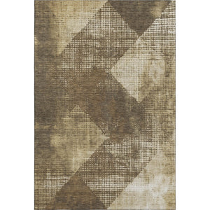HomeRoots 9' X 12' Washable Area Rug with Brown Beige Chocolate Diamond Design - UV Protected, Family-Friendly! 683314