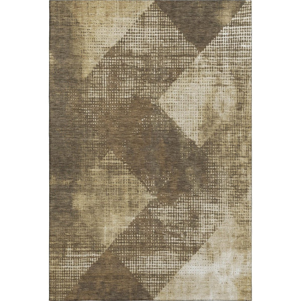HomeRoots 9' X 12' Washable Area Rug with Brown Beige Chocolate Diamond Design - UV Protected, Family-Friendly! 683314
