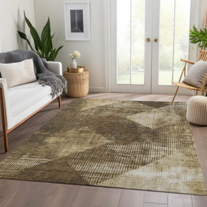 HomeRoots 10' Brown Beige Chocolate Diamond Area Rug - Washable, UV-Protected, Perfect for High-Traffic Homes! 683315